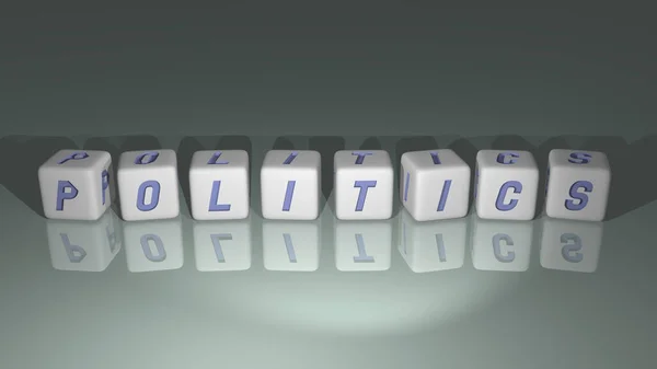 shiny Politics built by cubic letters from the top perspective, excellent for the concept presentation in 3D illustration. flag and editorial