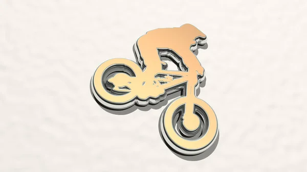 Bmx Cyclist Стіні Ілюстрація Металевої Скульптури Білому Тлі Якою Текстурою — стокове фото