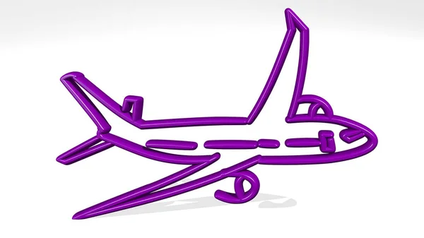 Samolot Latający Wykonany Przez Ilustracji Błyszczącej Rzeźby Metalicznej Ścianie Jasnym — Zdjęcie stockowe