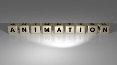 En üst perspektiften altın kübik harflerle oluşturulan ANIMATION, konsept sunumu için mükemmel. Resim ve arkaplan