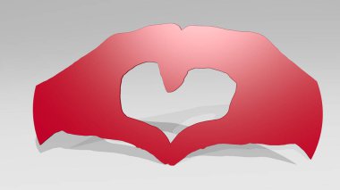 Heart SHAPE, parlak arkaplanlı parlak metalik bir heykelin 3 boyutlu resmedilmesi ile yapılmış el yapımı. Aşk ve tasarım