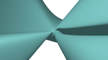 Orta turkuazdan yapılmış matematiksel şekil tek renkli 3D eğri büğrü arkaplan resmi düz mermer şekilli gölge perspektifli. Resim ve beyaz