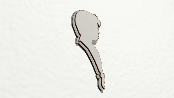 Profil Chłopca Ścianie Ilustracja Rzeźby Metalicznej Białym Tle Łagodnej Fakturze — Zdjęcie stockowe