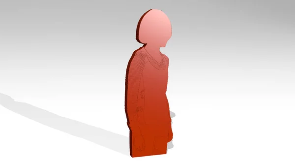 Woman Standing Parede Ilustração Escultura Metálica Sobre Fundo Branco Com — Fotografia de Stock