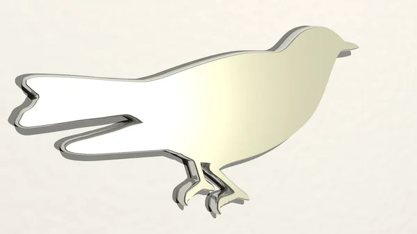 Pájaro Pared Ilustración Escultura Metálica Sobre Fondo Blanco Con Textura —  Fotos de Stock