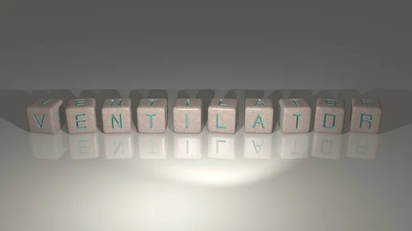 Αλφαβητική Ventilator Τοποθετημένα Κυβικά Γράμματα Ένα Πάτωμα Καθρέφτη Έννοια Έννοια — Φωτογραφία Αρχείου