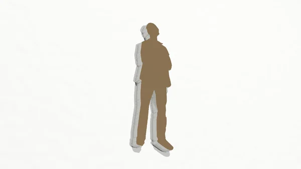 Junge Mann Standing Hergestellt Durch Illustration Einer Metallisch Glänzenden Skulptur — Stockfoto