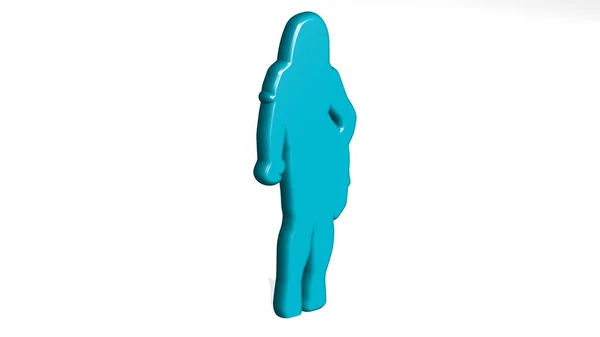 Woman Standing Uma Perspectiva Parede Uma Escultura Espessa Feita Materiais — Fotografia de Stock