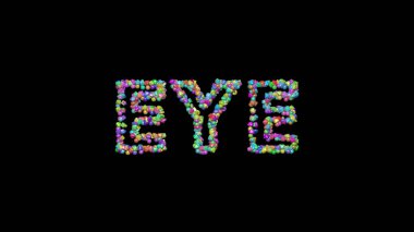 Koyu arkaplan üzerinde küçük nesneler olan üç boyutlu renkli göz yazıları ve uyumlu gölgeler. Resim ve güzellik