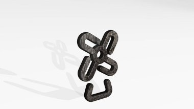 LANDMARK NETHERLANDS Duvardaki bir perspektiften. Üç boyutlu metalik malzemelerden yapılmış kalın bir heykel. mimari ve şehir