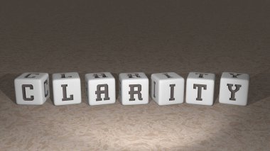 En üst perspektiften kübik harflerle oluşturulan parlak CLARITY, 3 boyutlu resimleme konsept sunumu için mükemmel. arkaplan ve temiz
