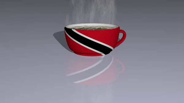 Bandera Colocada Una Taza Café Caliente Una Ilustración Reflejada Suelo — Foto de Stock