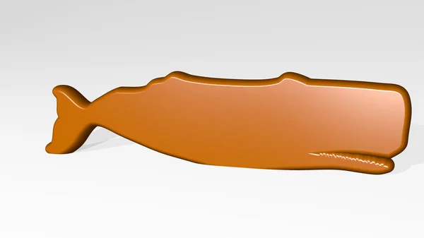 Whale Ett Perspektiv Väggen Tjock Skulptur Gjord Metalliska Material Rendering — Stockfoto