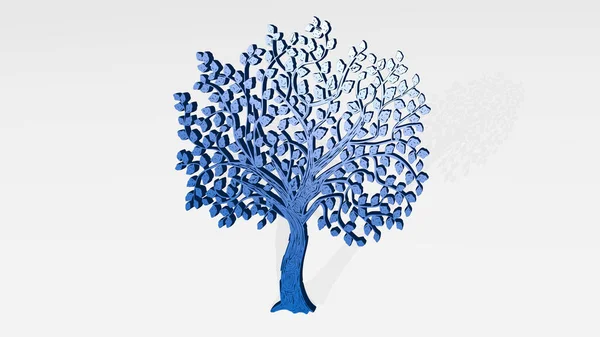 Árvore Com Folhas Parede Ilustração Escultura Metálica Sobre Fundo Branco — Fotografia de Stock