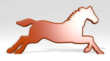 Işık arkaplanı olan parlak metalik bir heykelin üç boyutlu çizimi ile yapılmış bir at. hayvan ve güzel