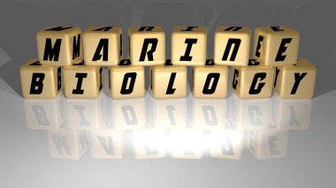 MARINE BIOLOGY, konseptin ilgili anlamları için altın zar harfleri ve renk geçişi ile yapılır. Resim ve arkaplan