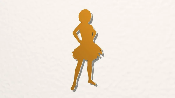 Shirt Skirt Ile Dancer Bir Duvarda Parlak Metalik Bir Heykelin — Stok fotoğraf