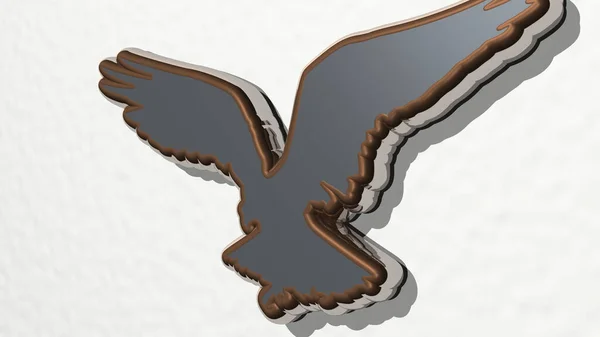 Águila Pared Ilustración Escultura Metálica Sobre Fondo Blanco Con Textura —  Fotos de Stock