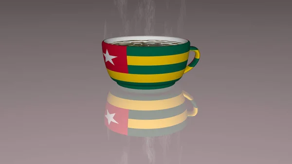 Bandera Del País Colocado Una Taza Café Caliente Reflejado Suelo — Foto de Stock