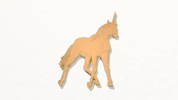 Unicornio Desde Una Perspectiva Pared Una Gruesa Escultura Hecha Materiales —  Fotos de Stock