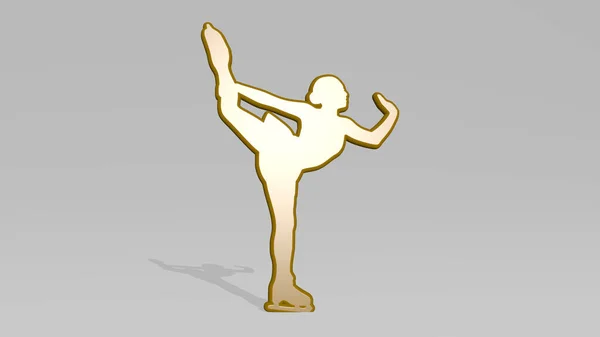 Eiskunstläuferin Durch Illustration Einer Metallisch Glänzenden Skulptur Einer Wand Mit — Stockfoto