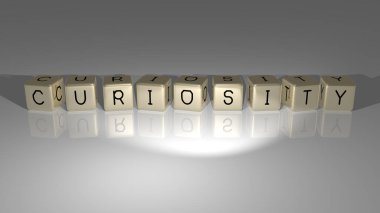 En üst perspektiften altın kübik harflerle inşa edilen merak, konsept sunumu için mükemmel. arkaplan ve sevimli