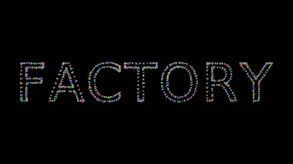 Factory Illustration Text Made Small Objects Black Background Shadows Industrial — Stock Photo, Image