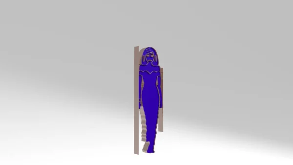 Mujer Egiptiana Antigua Realizada Mediante Ilustración Una Escultura Metálica Brillante — Foto de Stock