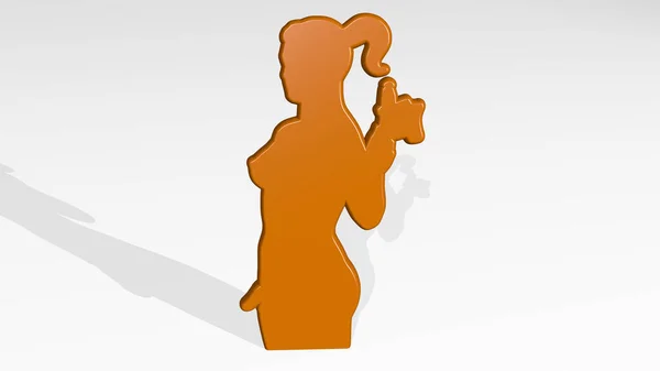 Дівчина Зроблена Ілюстрацією Блискучої Металевої Скульптури Тіні Світлому Фоні Красива — стокове фото