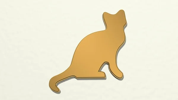 Cat Made Illustration Shiny Metallic Sculpture Wall Light Background Animal — Stock Photo, Image