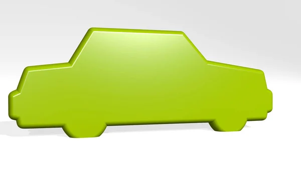 Car Зроблений Ілюстрацією Блискучої Металевої Скульптури Тіні Світлому Фоні Автомобіль — стокове фото