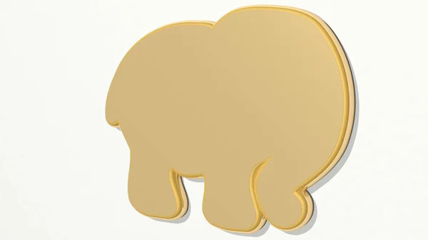 Baby Elefant Gjord Illustration Glänsande Metallisk Skulptur Vägg Med Ljus — Stockfoto