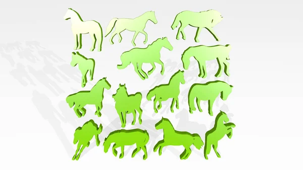 Carrinho Cavalo Com Sombra Ilustração Escultura Metálica Sobre Fundo Branco — Fotografia de Stock