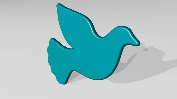Pigeon Perspective Shadow Thick Sculpture Made Metallic Materials Rendering Bird — Stock Photo, Image