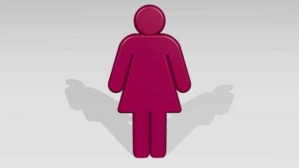 Female Symbol Vytvořený Ilustrací Lesklé Kovové Sochy Stínem Světlém Pozadí — Stock fotografie