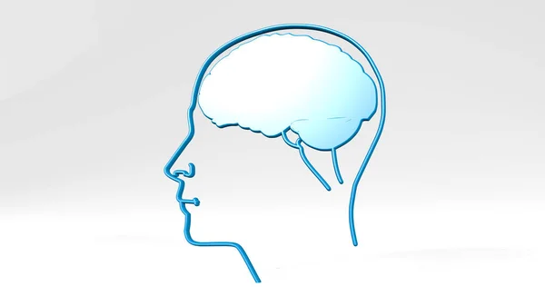 Människans Huvud Med Hjärnan Ett Perspektiv Med Skuggan Tjock Skulptur — Stockfoto