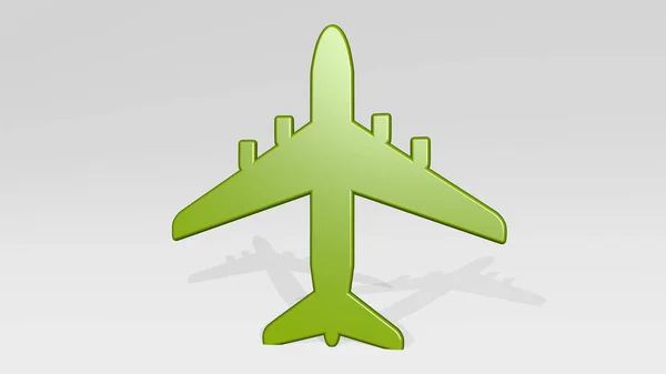 Samolot Latający Stoi Cieniu Ilustracja Rzeźby Metalicznej Białym Tle Łagodnej — Zdjęcie stockowe