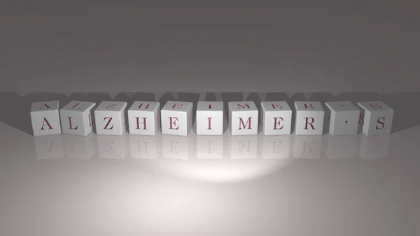 Fényes Alzheimers Épített Kocka Betűk Felső Szempontból Kiváló Koncepció Bemutatása — Stock Fotó