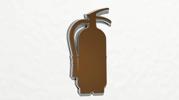 Fire Extinguisher Väggen Illustration Metallisk Skulptur Över Vit Bakgrund Med — Stockfoto