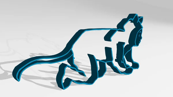 Pojke Lejonkläder Står Med Skugga Illustration Metallisk Skulptur Över Vit — Stockfoto