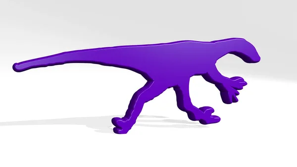 Dinosaur Perspective Shadow Thick Sculpture Made Metallic Materials Rendering Illustration — Stock Photo, Image