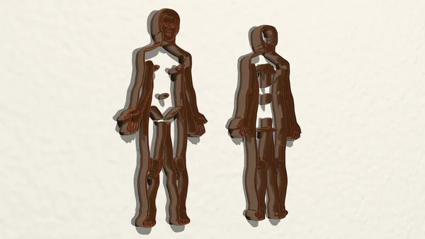Anatomia Frente Volta Corpo Humano Parede Ilustração Escultura Metálica Sobre — Fotografia de Stock