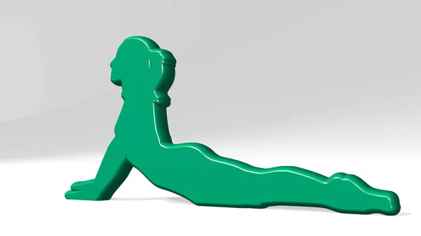 Mujer Stretching Hecho Por Ilustración Una Escultura Metálica Brillante Con —  Fotos de Stock