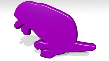 beaver from a perspective with the shadow. A thick sculpture made of metallic materials of 3D rendering. illustration and animal clipart