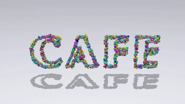 Цветное Трехмерное Написание Текста Cafe Небольшими Объектами Белом Фоне Соответствующей — стоковое фото