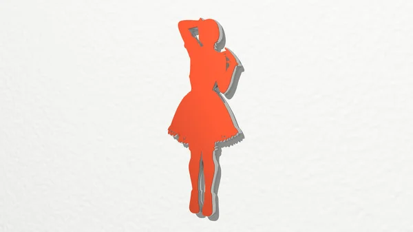 Girl Stěně Ilustrace Kovové Plastiky Bílém Pozadí Jemnou Texturou Krásná — Stock fotografie