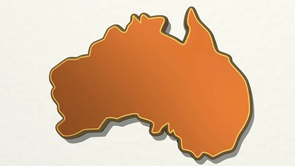 Mapa Austrália Parede Ilustração Escultura Metálica Sobre Fundo Branco Com — Fotografia de Stock