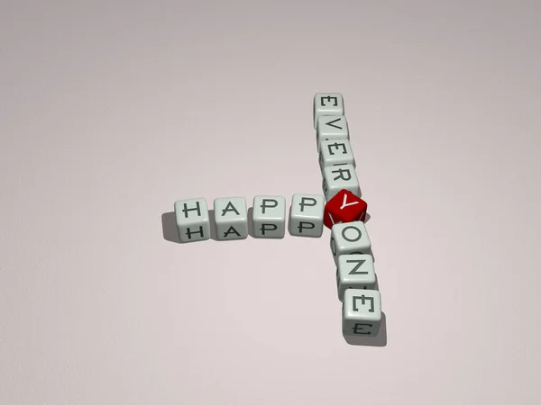 combination of EVERYONE HAPPY built by cubic letters from the top perspective, excellent for the concept presentation. illustration and background