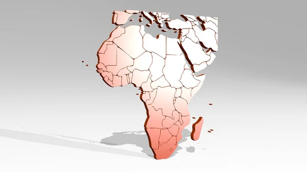 Mapa África Feita Por Ilustração Uma Escultura Metálica Brilhante Com — Fotografia de Stock