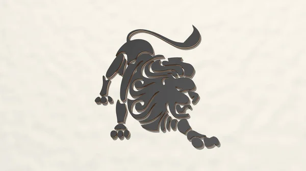 Λιοντάρι Από Μια Οπτική Γωνία Στον Τοίχο Ένα Παχύ Γλυπτό — Φωτογραφία Αρχείου